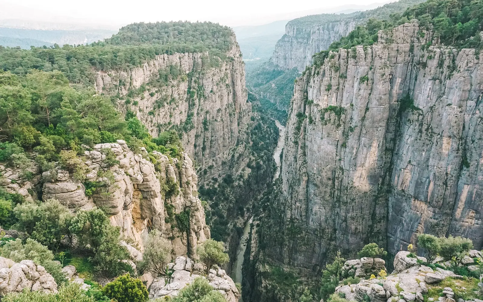 Köprülü Kanyon Milli Parkı içindeki Tazı Kanyonu'nun dik duvarları